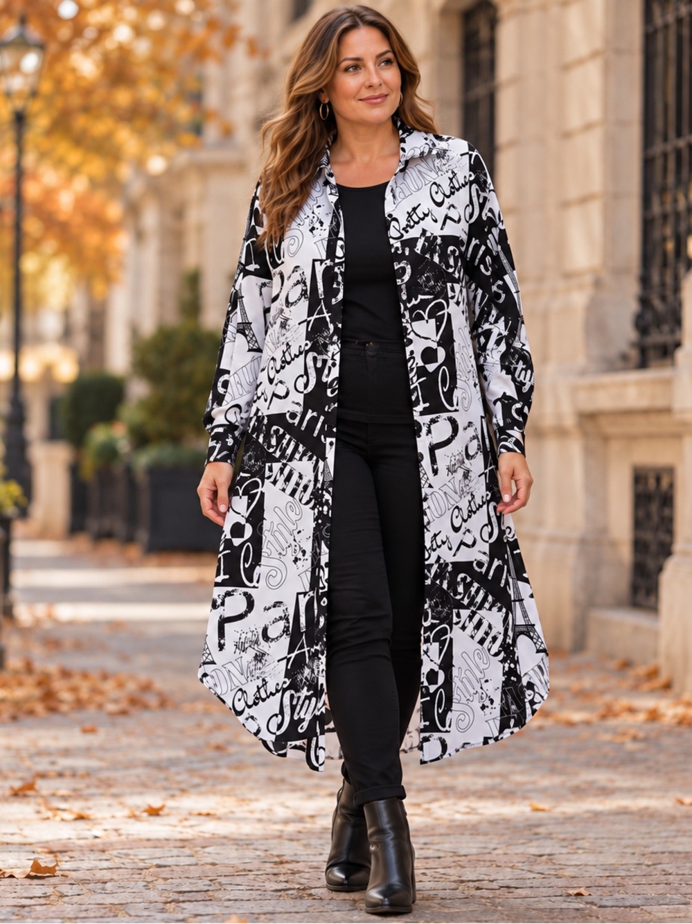 Live 4 Truth Paris Print Button Front Shirt Dress Duster L - Picture 2 of 7
